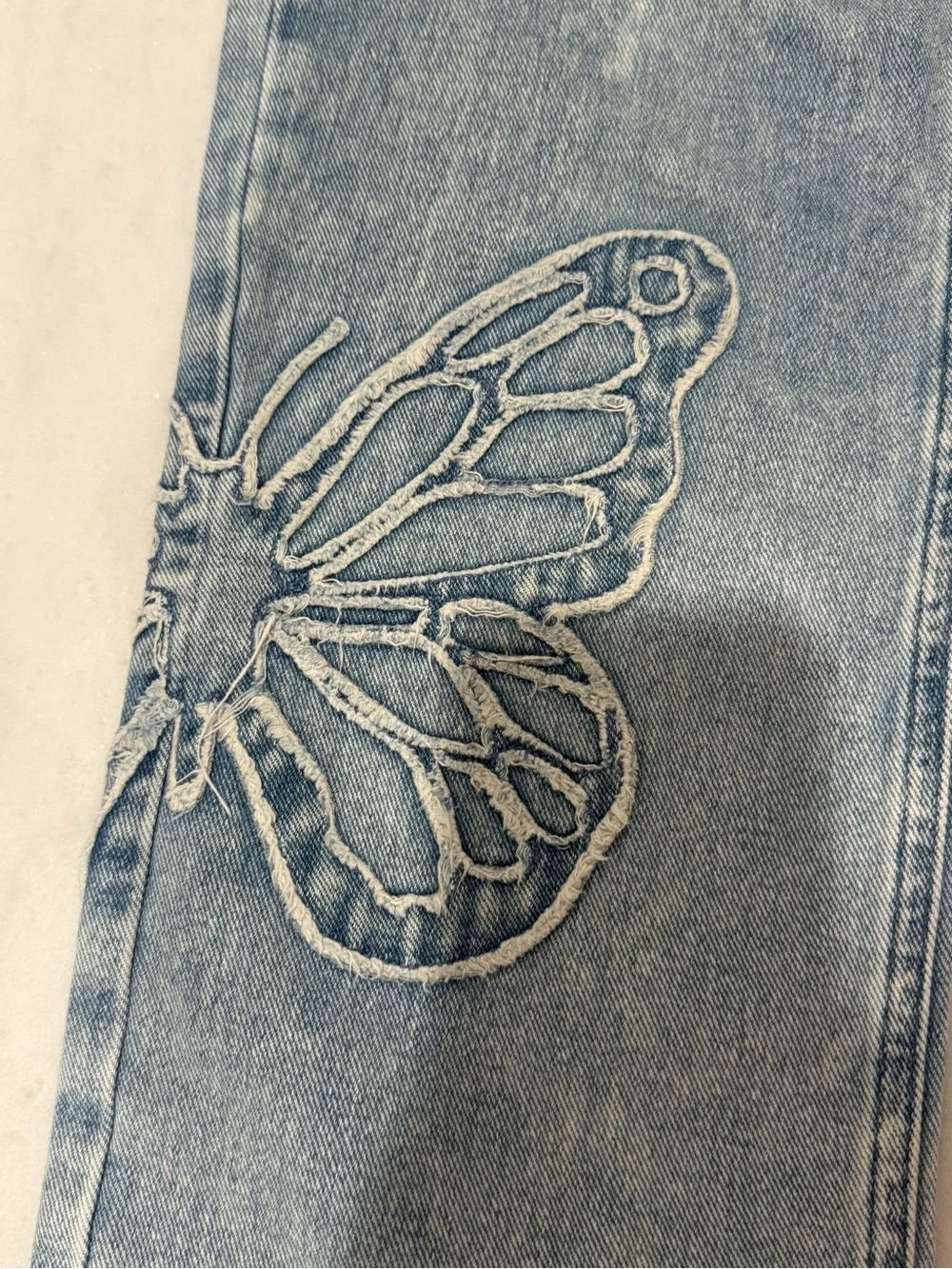 PacSun Light Blue Straight-Leg Jeans with Butterfly Embroidery